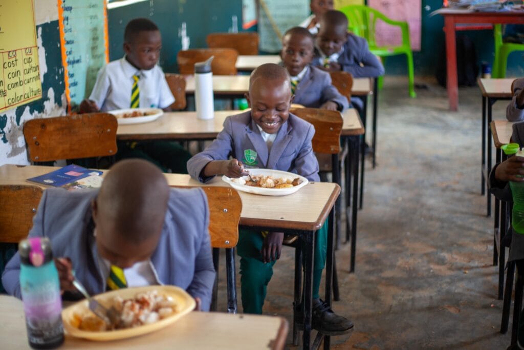 Enjoying school meal